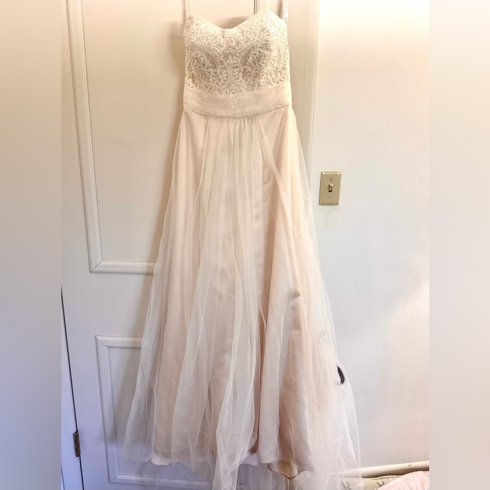 David's Bridal A-Line Beaded Lace tulle Ivory/Champagne Wedding Dress SZ 4 READ - Picture 2 of 14
